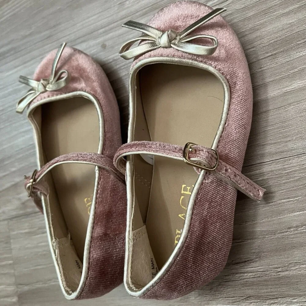 The Children's Place Pink Mary Jane Flat Kids Shoes with Bow Toddler Girls Sz 5